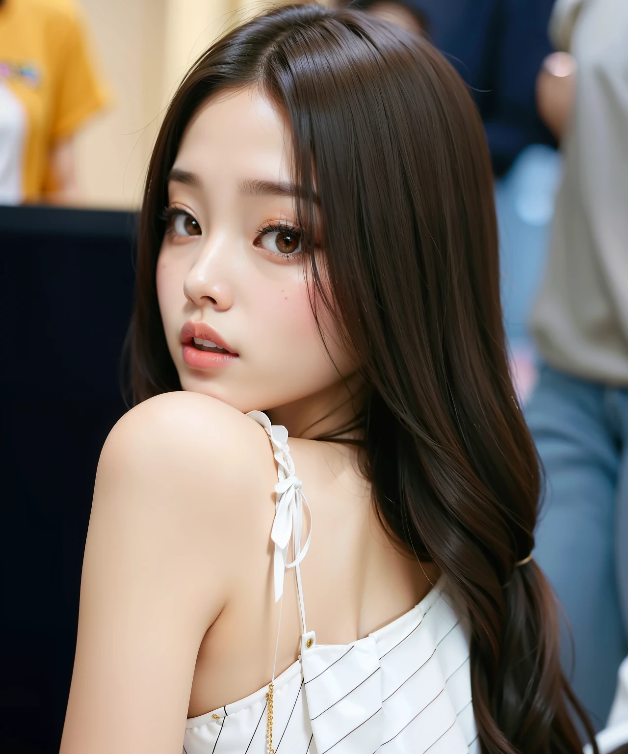 Un primer plano de una mujer con cabello largo con una blusa blanca, jennie rosa negro, hermosa mujer surcoreana, parque roseanne de blackpink, jaeyeon nam, jossi de blackpink, hermosa joven coreana, linda actriz coreana, hermosa joven coreana, muchacha coreana, aparcar desde-min, lee ji-eun, lee ji - eun, heonhwa choe