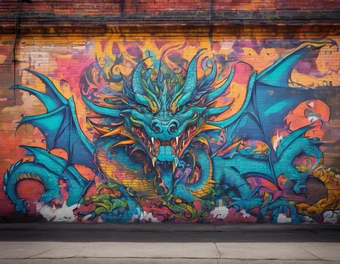 Prompt: graffiti, monsters, full picture, high resolution high contrast, Pokemon dragon