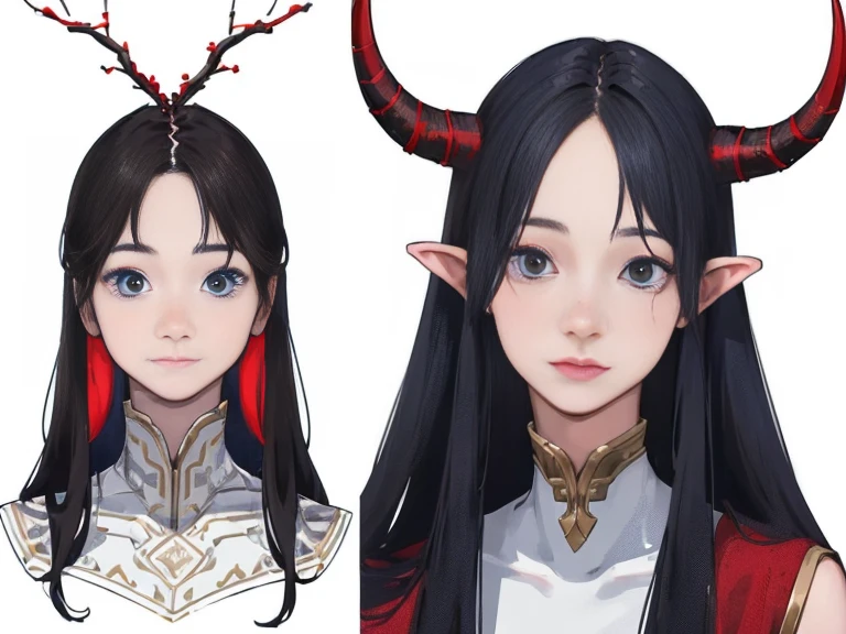 male, Detailed young with red skin,Dark blue hair, Two thin horns,Dressed like a Druid,illustration,Realistic,Harmonious colors,daylight,forest setting, masterpiece: 1.6, Best quality: 1.4, Live Image: 1.2, complex parts: 1.2, charternerv2: A complete change in body character,
appearance: detailed eyes, High-quality eyes,
(single background, White background: 1.3), several views, Multiple images of the same character in the same outfit: 1.3.