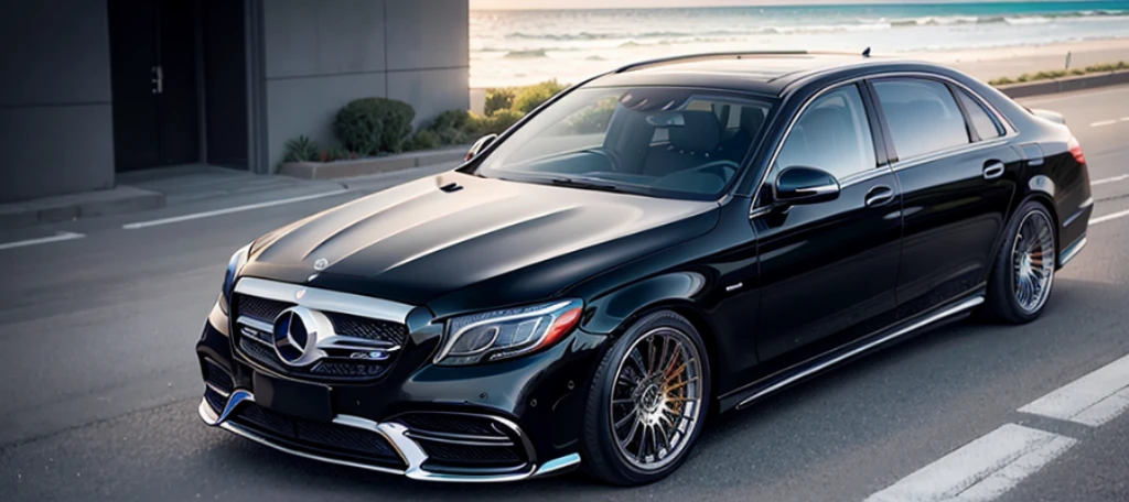 dark ocean blue color luxury sedan pursuit, spinning wheels, mercedes-maybach rims, toyota century porsche