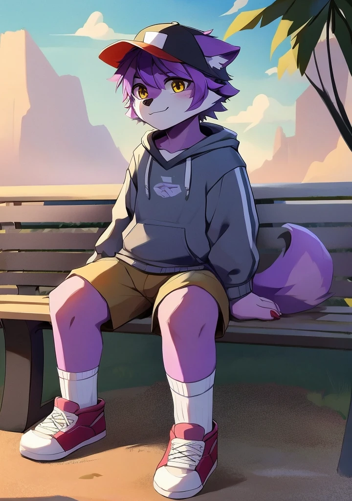 hairy,hairy,Bright purple fur,Bright purple fur,Bright purple fur,Bright purple fur,Bright purple hair,male,canine,Lovely,Lovely,Lovely,the only person,sharp clawine fur,golden eyes,粗眉毛hairy的尾巴,White short sleeves,white shorts,Super detailed:1.0,boy,ager,teen,teenagernager,Beatoo,Beasts too,Beasts too,Lovely,Lovely,Chautya Dagashi:1.1),anatomically correct,barefoot,Red Claw,paw paw paw,Wearing a baseball cap,Wearing a baseball cap,Wearing a baseball cap,Wearing a baseball cap,Wear a trendy sweatshirt,Wear a trendy sweatshirt,Wear a trendy sweatshirt,Wear a trendy sweatshirt,tall,tall,tall,tall,attention,animal paw,bright paw paw paw paw,sit on a bench,sit on a bench,sit on a bench,sit on a bench,sit on a bench,Wearing sneakers and white socks,Wearing sneakers and white socks,Wearing sneakers and white socks,Wearing sneakers and white socks