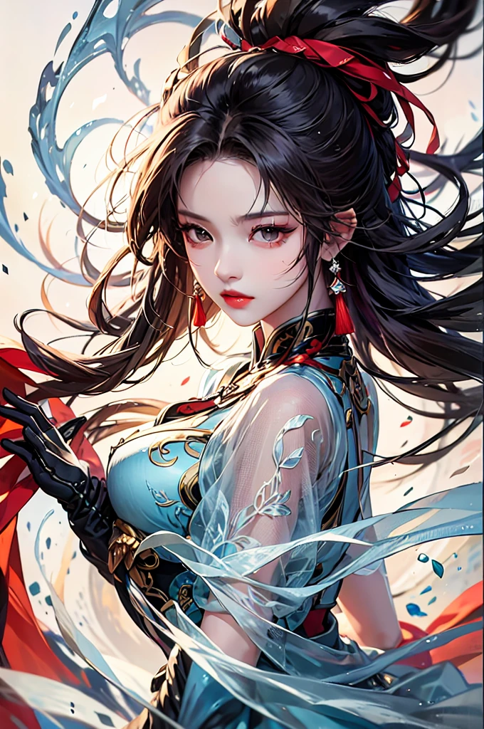 Xianxia style,1girl,Above the chest,A picture full of tension,solo,hot portrait of women, black eyes,epic water bending shot, in frontbeautiful glamor shot, in the style of Xianxia novel, lnuyashiki,water tribe influence, visual kei translucent color, 32k UHD, avatarall grown up,sharp focus,panchromatic film, anime,(best quality:1.2)