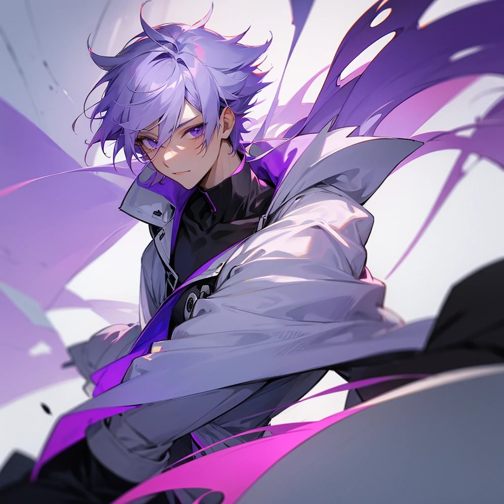 Anime boy with mix of purple and white hair
