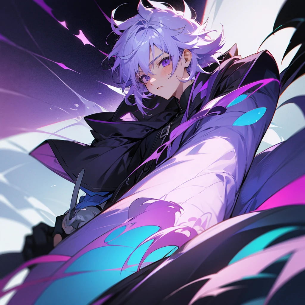 Anime boy with mix of purple and white hair