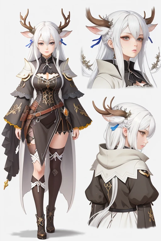 anime character design of a woman with white hair and deer horns, [ character design ], character design art, anime character design, detailed drawing of an anime character, great character design, pretty anime character design, trending on artstation pixiv, high quality character design, acceptable character, detailed character design, interesting character design, Gouveyz on Pixiv ArtStation, Shadowverse Character Concept