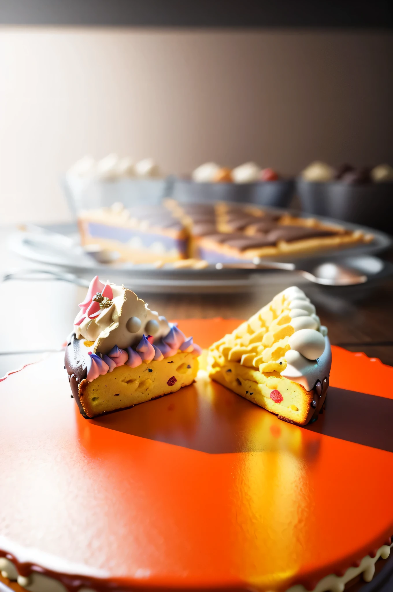 There a cake and some desserts, Food advertising 4K, 3D epic illustrations, Amazing food illustration, Inspired by Mike Winkelmann, Behance 3D Art Trends, Behance 3D Art Trends, Hyper-realistic food images, 3D style scene, Stylized 3D rendering,