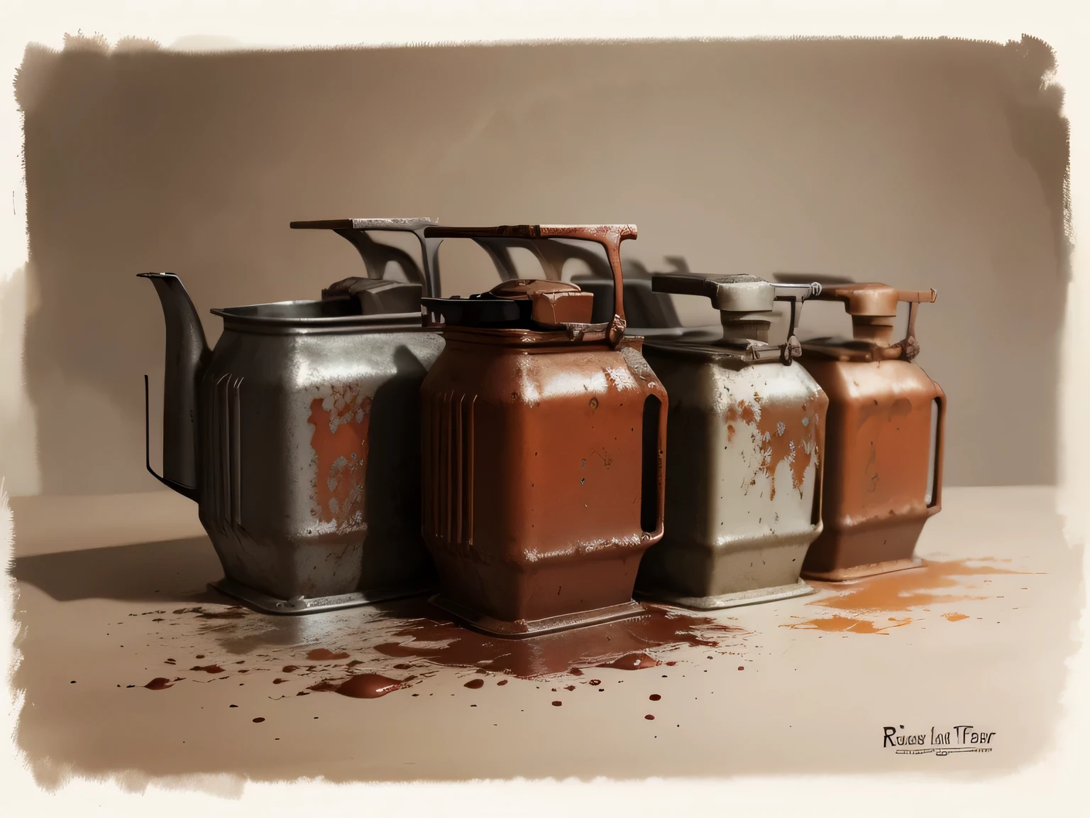 rusty and dirty silver color iron with watercolor effect