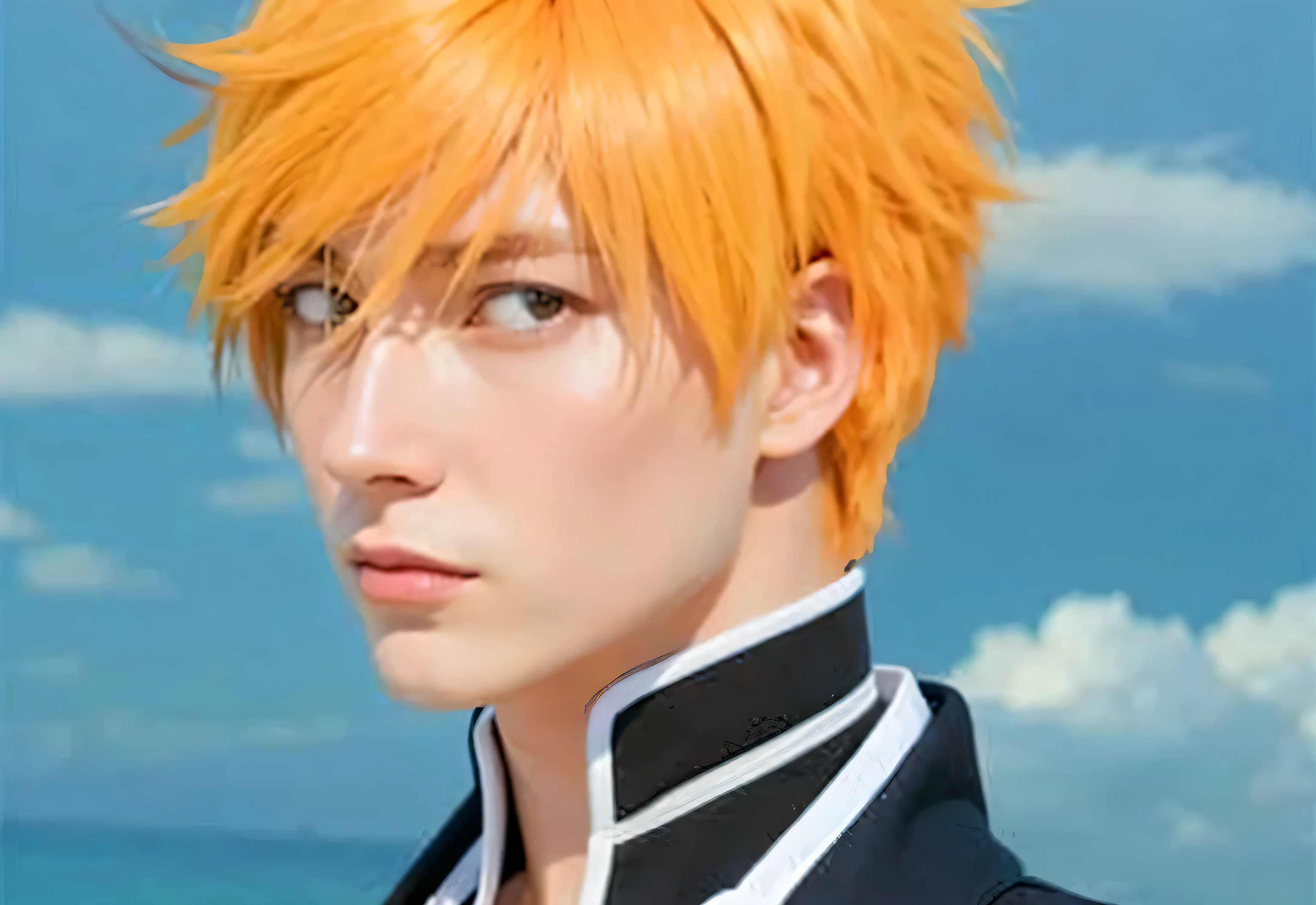 Man orange hairstyles and black white clothes