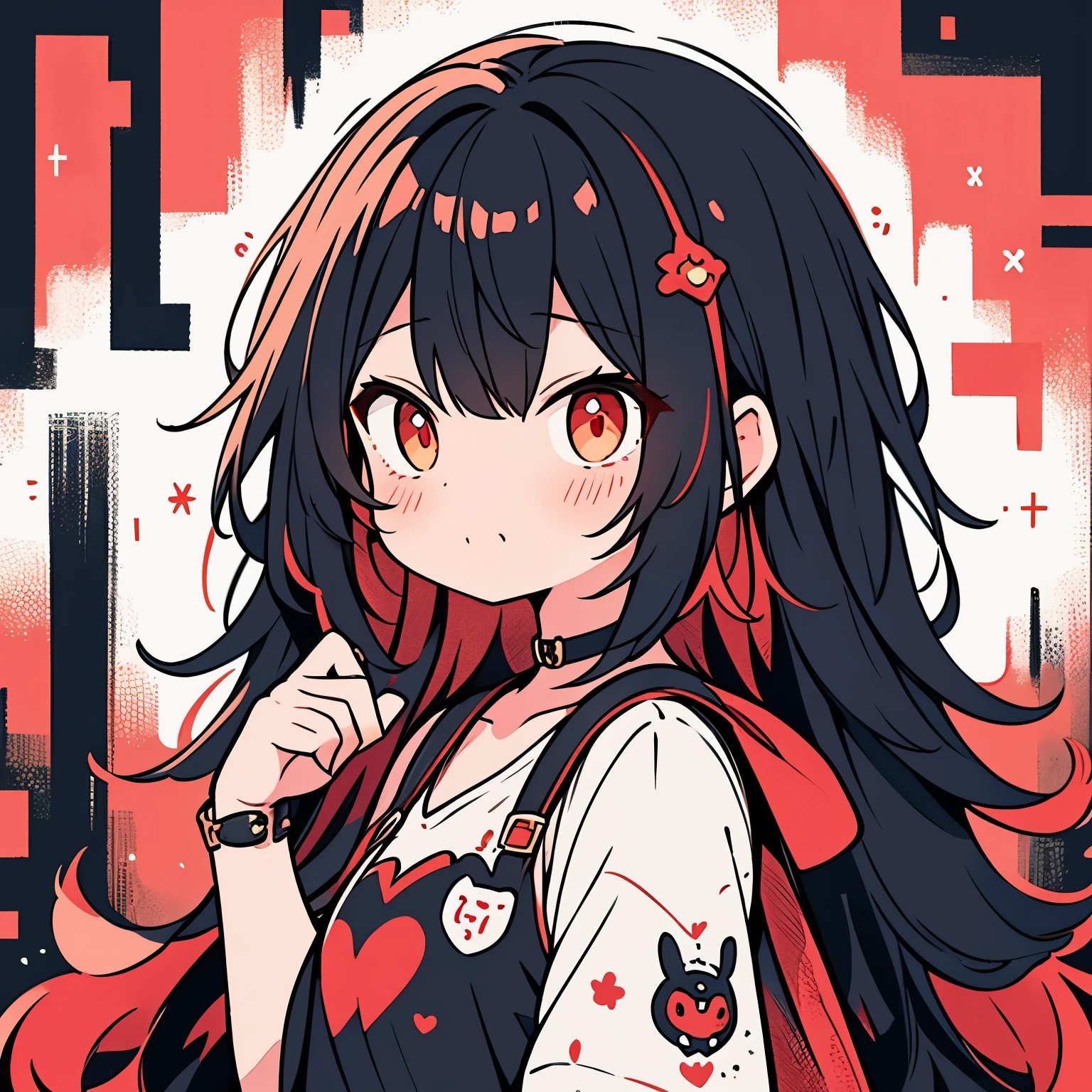 girl、cute、black髪、choker、color palette(red、black)