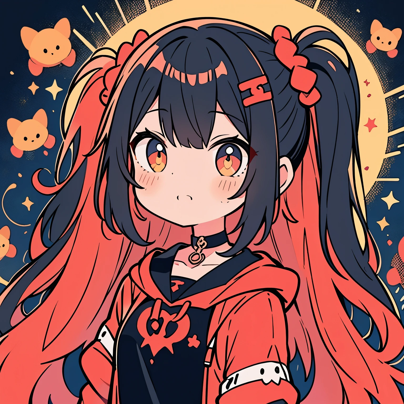 girl、cute、black髪、choker、color palette(red、black)
