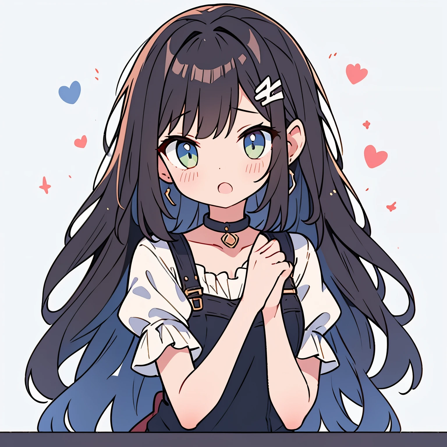 girl、cute、black hair、choker、color palette(pink、white