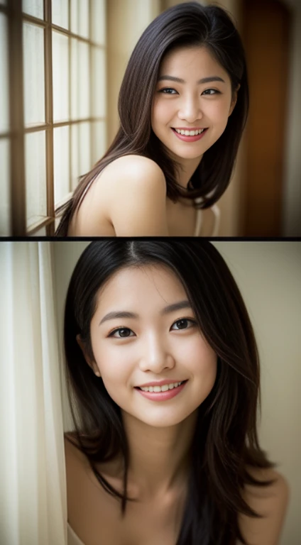 masutepiece, Best Quality, 超A high resolution,(photographrealistic:1.4) (depth of fields),(Lens Glow) ,Sony α7, 35 mm, F1.8, ((Smile:1.2,))、
The expression on her face was、It should reflect immense pleasure and excitement from the experience.
White fair skin, Cute, ((view front:1.6,Upper body naked:1.2)), Front Angle:1.5,Front Angle, Beautiful perfect body、(Show both sides:1.5)、