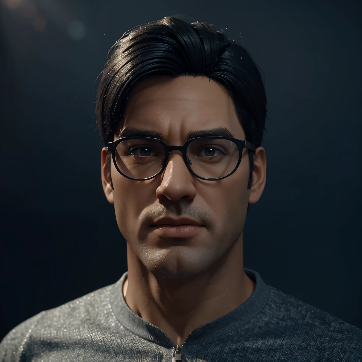 Cartoon character of a man with black glasses and a blue shirt, animation character, Caractere estilizado, animation style rendering, 3D estilizado, Arnold Maya rendering, Stylized 3D rendering, toon render screenshot, Personagem 3D, Personagem 3D, Stylized 3D rendering, 3D character rendering, personagem de desenho animado, Personagem de close up, Pose de personagem, (Estilo Pixar) (parte mestre:1.2) (Bokeh) (melhor qualidade) (pele detalhada) (textura detalhada) (8k) (argila) (cinematic lighting)