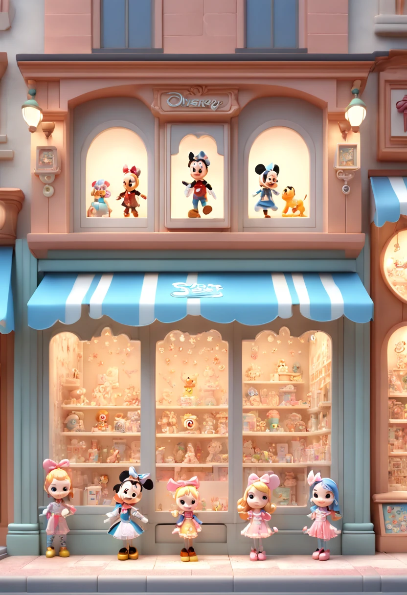 Toy Store Window Display, Disney Style, chibi, kawaii art, octane render, enhance, intricate, (best quality, masterpiece, Representative work, official art, Professional, 8k wallpaper:1.3)