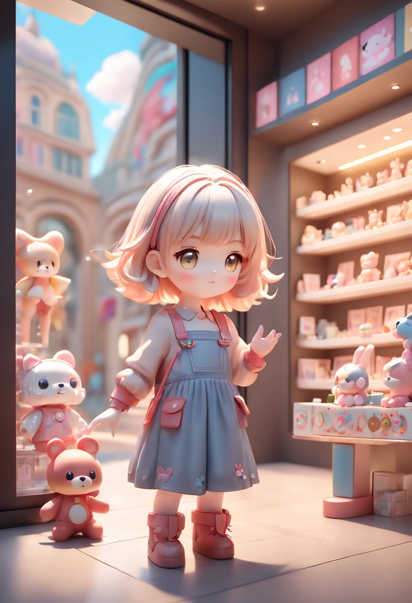 Toy Store Window Display, chibi, kawaii art, octane render, enhance, intricate, (best quality, masterpiece, Representative work, official art, Professional, 8k wallpaper:1.3)