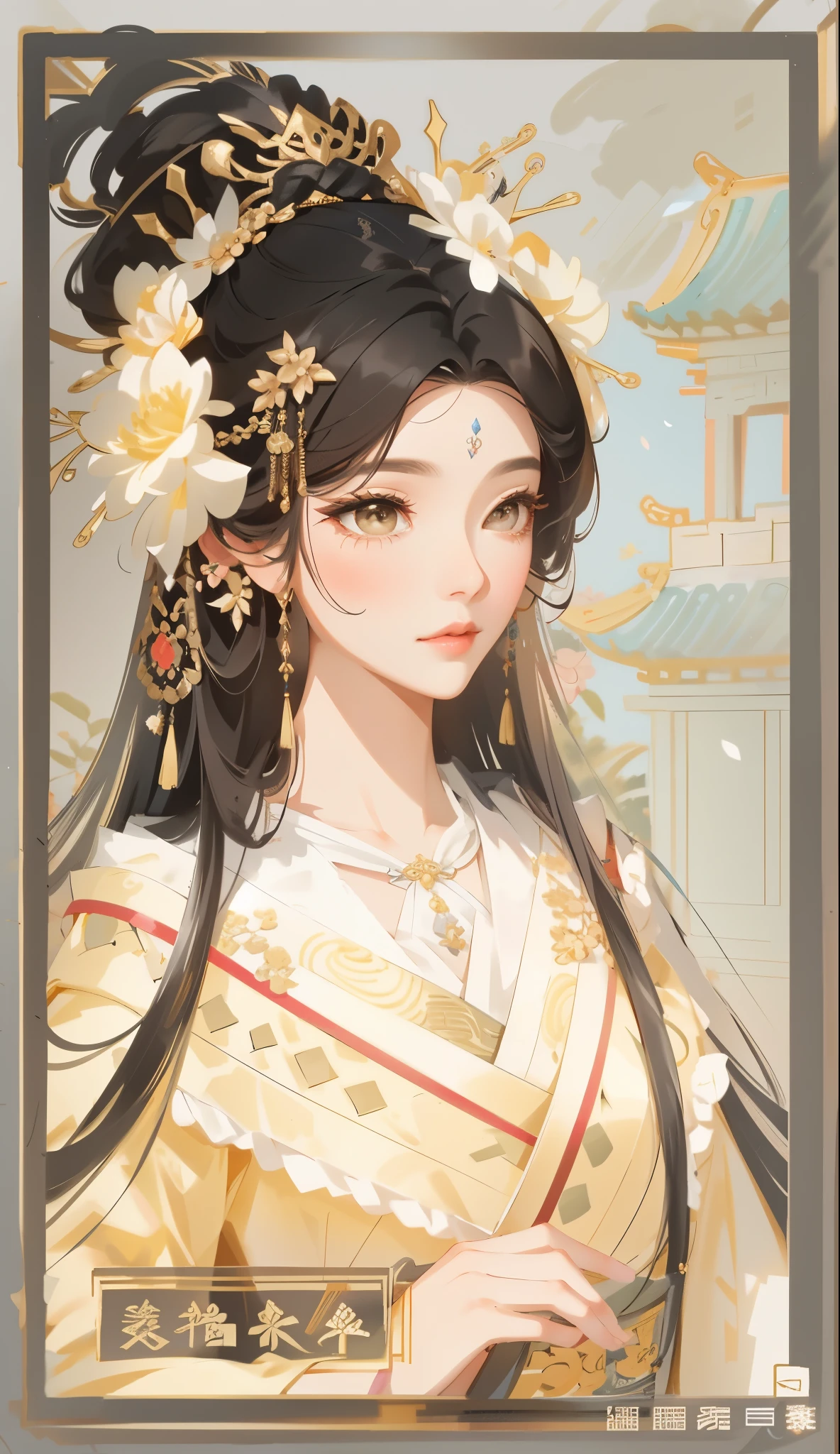 Close-up of woman with a flower in her hair, ((beautiful fantasy queen)), beautiful fantasy queen, Inspired by Du Qiong, Ancient China公主, Inspired by Qiu Ying, Inspired by Lan Ying, palace , A girl wearing Hanfu, beautiful figure painting, Inspired by Huang Ji, full body xianxia, Ancient China