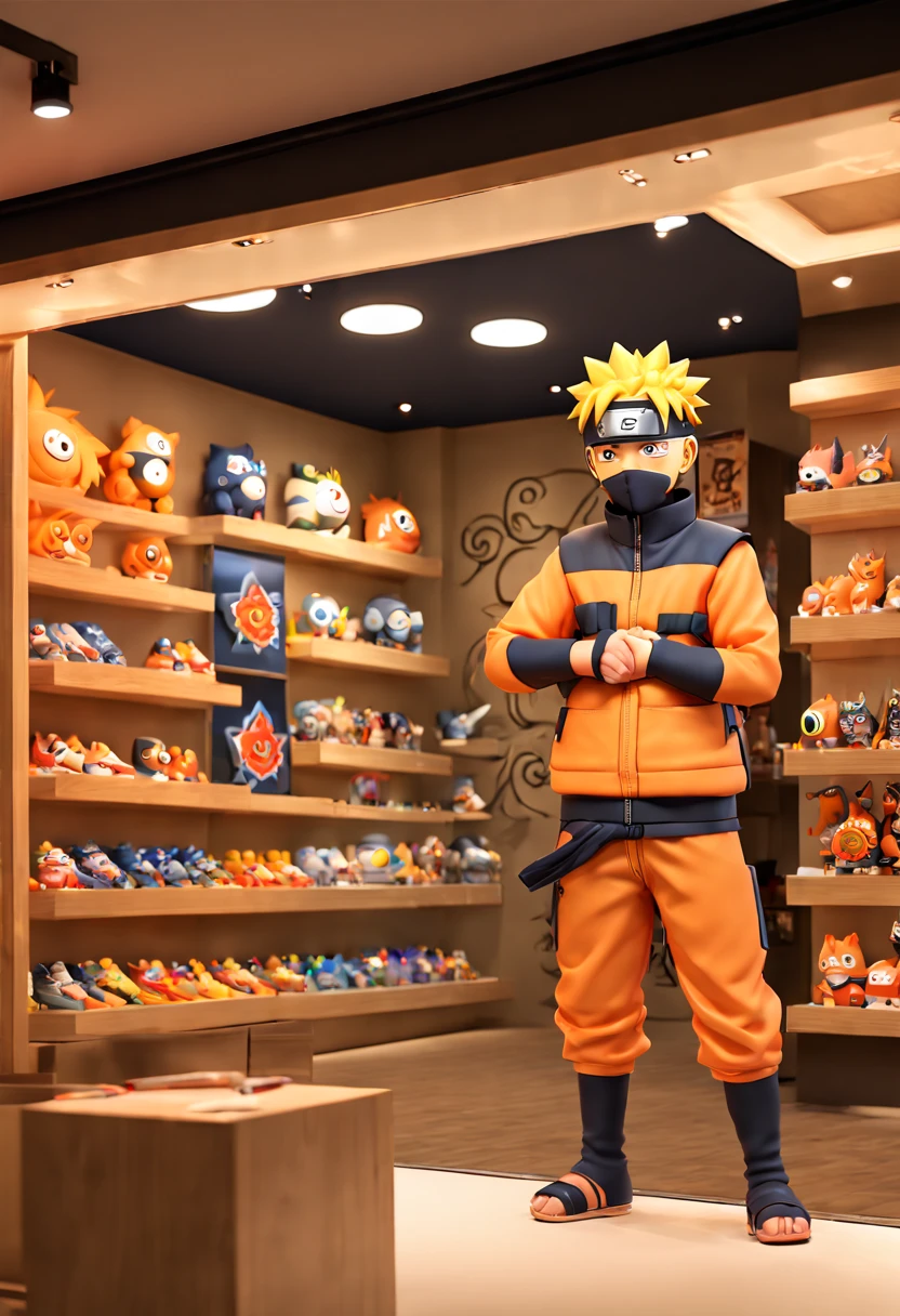 cartoon "NARUTO", Toy Store, Window Display, octane render, enhance, intricate, (best quality, masterpiece, Representative work, official art, Professional, 8k wallpaper:1.3)