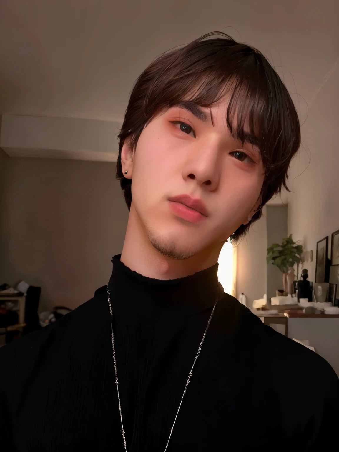 homem arafiado com cabelo ruivo e camisa preta com gola alta, cai xukun, Jungkook, hyung tae, Jung Jaehyun, Hong junho hyung, taejune kim, Jinyoung Shin, pintar ulzzang, Kim Doyoung, homem sul-coreano, profile picture with headshot, inspirado em jeonseok lee, Retrato de Jossi do Blackpink, adorable and pale korean face