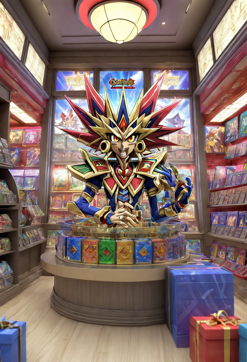 cartoon "YU-GI-OH", Toy Store, Window Display, octane render, enhance, intricate, (best quality, masterpiece, Representative work, official art, Professional, 8k wallpaper:1.3)