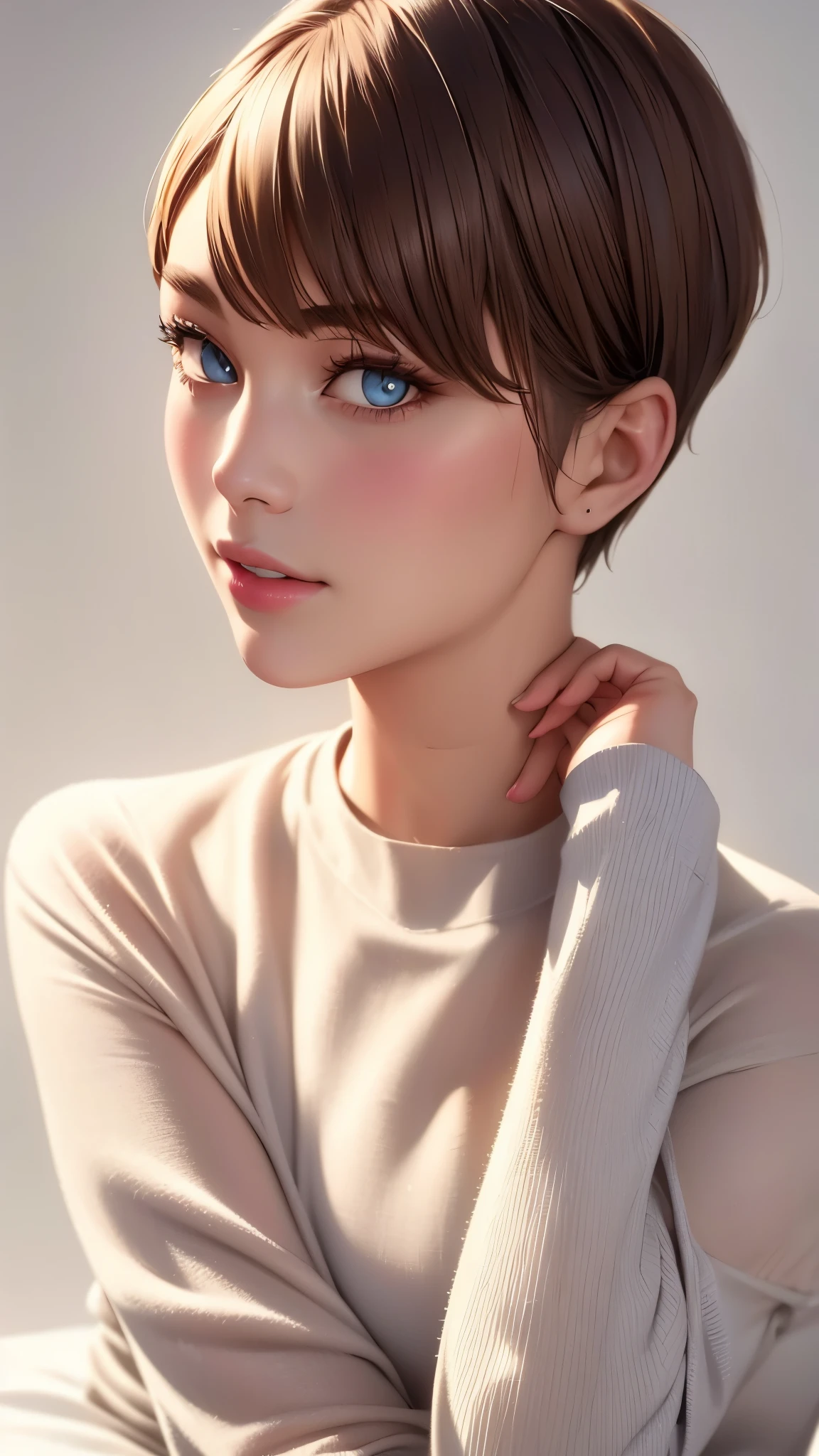 (photorealistic, highres), detailed face, short hair, beautiful eyes, defined cheekbones, full lips, flawless skin, modern hairstyle, fashionable outfit, confident expression, natural lighting, full body