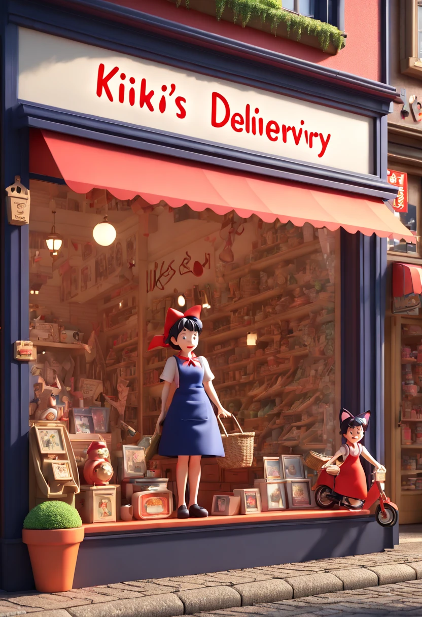 cartoon "Kiki's Delivery Service", Toy Store, Window Display, octane render, enhance, intricate, (best quality, masterpiece, Representative work, official art, Professional, 8k wallpaper:1.3)