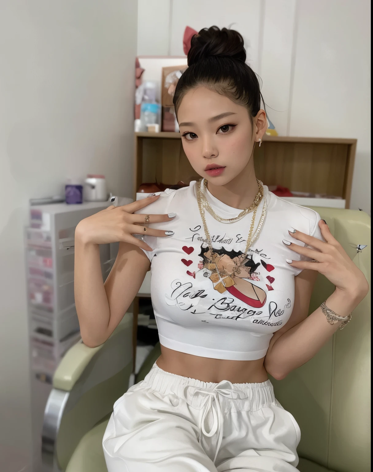 Arafed woman with long hair wearing a grey top and a scarf, Jennie Blackpink, Retrato de Jossi do Blackpink, dilraba dilmurat, Portrait of female Korean idol, jossi do blackpink, Lee Ji-eun, Lee Ji - Eun, mulher coreana jovem bonita, Parque Ji-min, Casa Yunjoo, Krystal, Heonhwa Choe