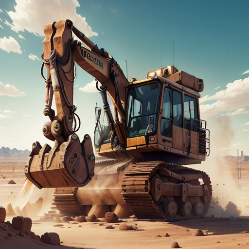 Anti-tech,vitality, Excavator in the desert,