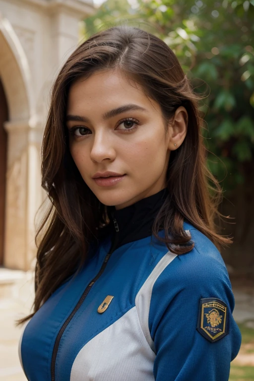 Breathtaking cinematic photo of a 30 year old girl with By the chestnut and Brown eyes, feliz, happy expression, boca cerrada, hermoso lips, detalles intrincados, Poca profundidad de campo, muy detallado, alto presupuesto, epic hollywood movie, gorgeous, obra maestra, premiado, profesional, muy detallado, textura de piel detallada, (rubor: 0.5), (piel de gallina: 0.5). (the most hermoso woman in the world) (By the chestnut) (pelo corto y rizado, Cabello salvaje, corte elegante) cara delgada, nariz fina, hermoso, very hermoso, perfecto face, esbelto body (esbelto), (By the chestnut) (Brown eyes ) (piel blanca) cuerpo hermoso, cara occidental, ojos depredadores, Labios rosados, muslos gruesos. cuerpo completo, belleza occidental, nariz fina, hermoso, perfecto, ((Mejor calidad)), ((Ultraresolution)), ((fotorrealista: 1.4)), (detalles intrincados), perfecto face, constituir: 1.5 , cara clara, Detalles faciales. vista frontal ((uniforme, tactical suit, disfraz de agente, ESPIAR))