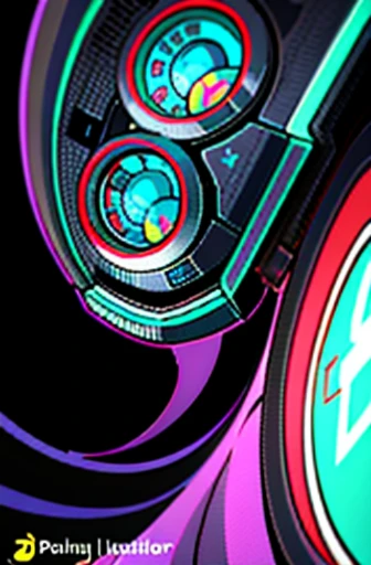 detailed eyes and lips, colorful and vibrant, futuristic background, glowing lights, art gallery, digital illustration, high resolution, vivid colors, glossy finish, cyberpunk elements, dynamic pose.