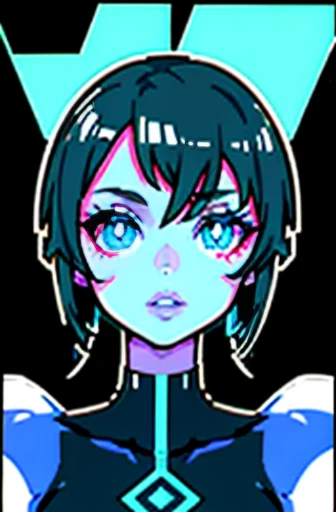 detailed eyes and lips, colorful and vibrant, futuristic background, glowing lights, art gallery, digital illustration, high resolution, vivid colors, glossy finish, cyberpunk elements, dynamic pose.
