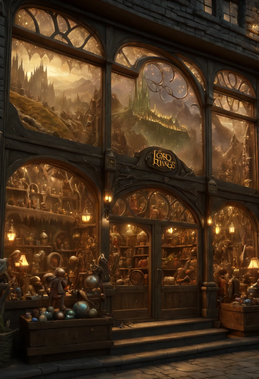 "The Lord of the Rings", Toy Store, Window Display, octane render, enhance, intricate, (best quality, masterpiece, Representative work, official art, Professional, 8k wallpaper:1.3)