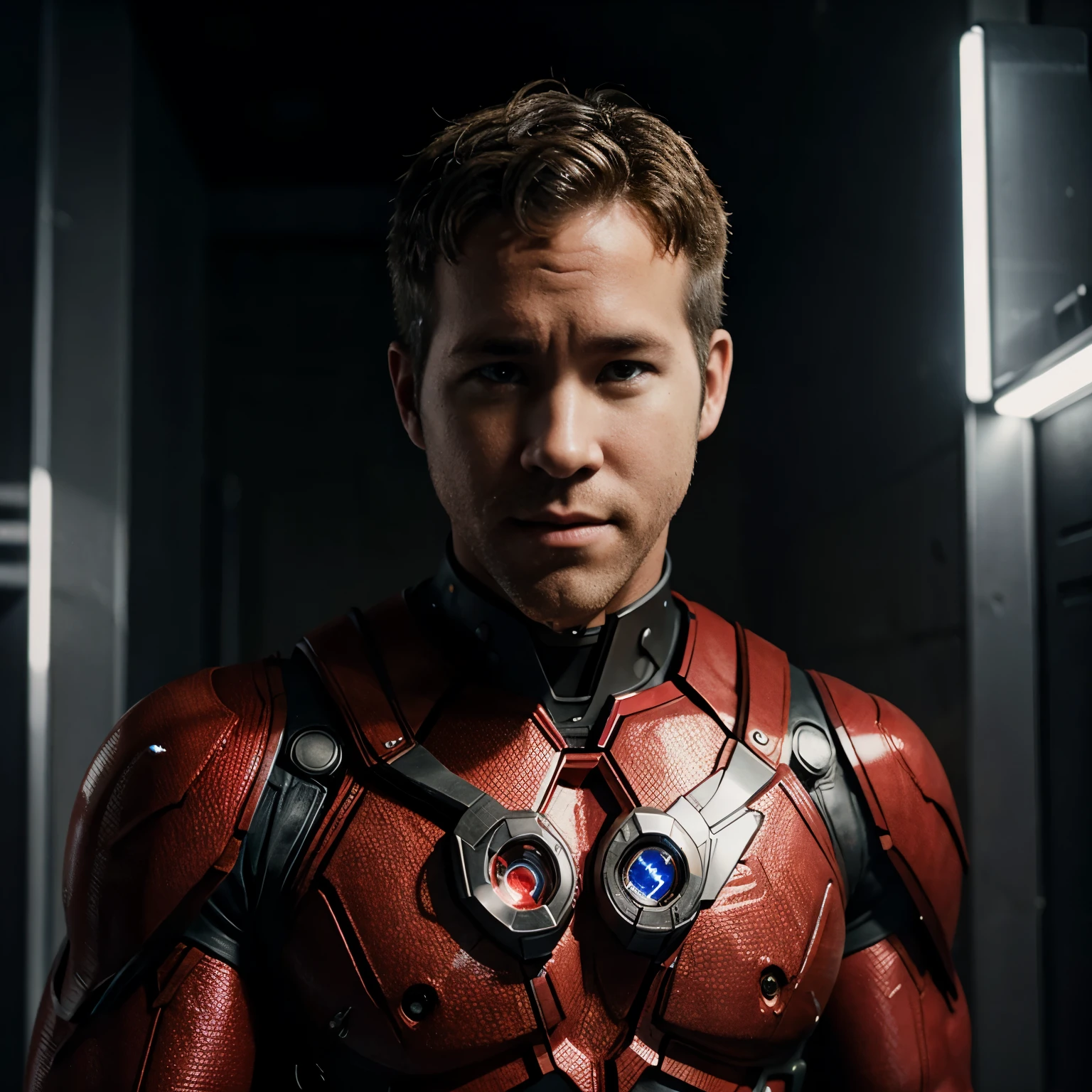 Ryan Reynolds as a blonde cyborg superhero
