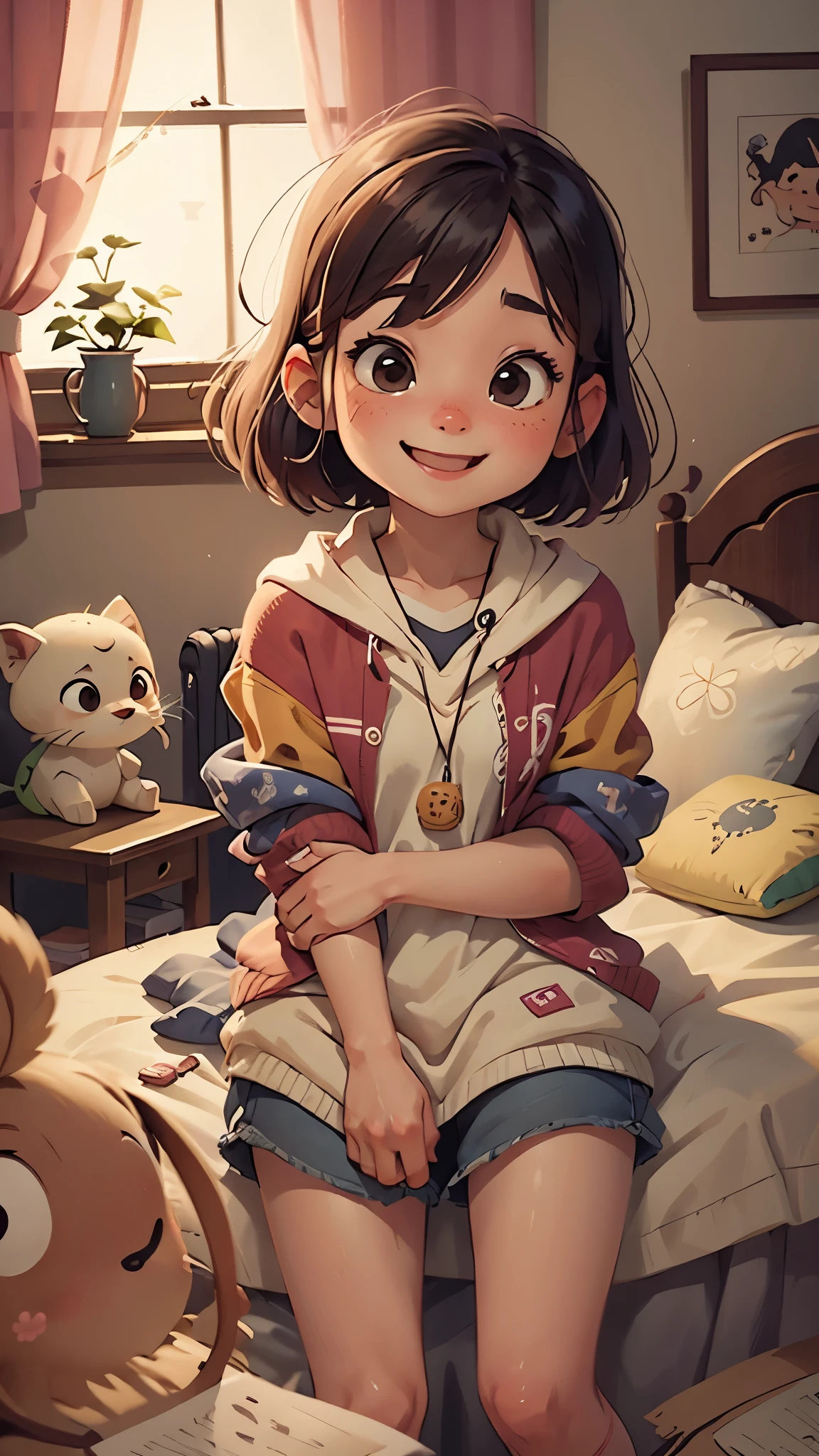 cute female child, At the Ice Fruit Shop , sun light from window.