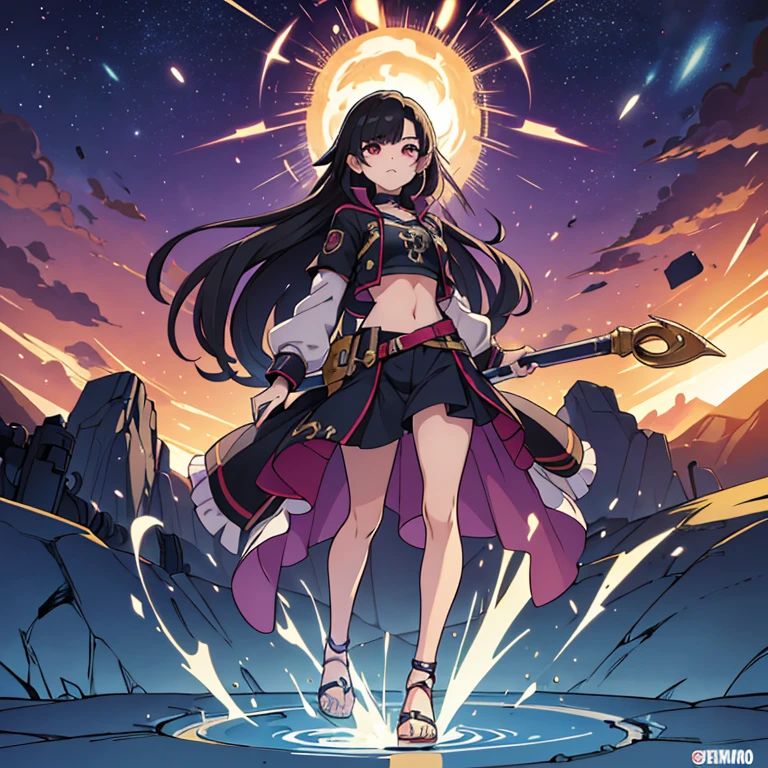 Personagem feminino de , average size,cabelo longo,cheio e ondulado de cor castanho escuro, seus olhos castanhos escuro, cor da pele parda, de seios pequenos,mestra de bombas/explosions in anime version, full body image and all the character's reactions and positions and create her name that means friendship/companion or vision of beauty.