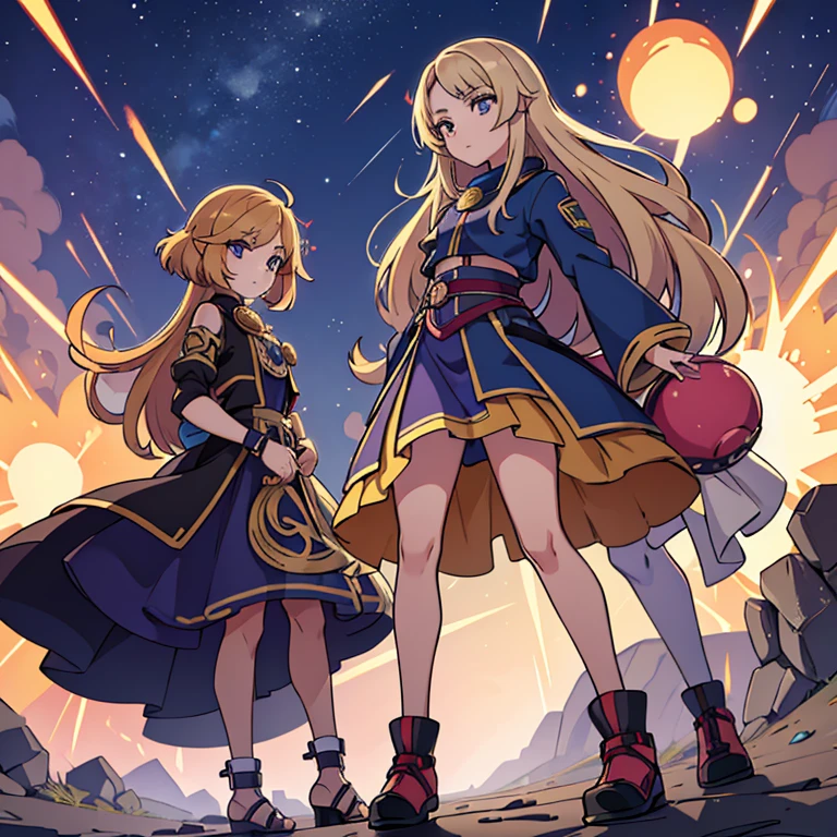 Personagem feminino de 16 anos, average size,cabelo longo,cheio e ondulado de cor castanho escuro, seus olhos castanhos escuro, cor da pele parda, de seios pequenos,mestra de bombas/explosions in anime version, full body image and all the character&#39;s reactions and positions and create her name that means friendship/companion or vision of beauty.