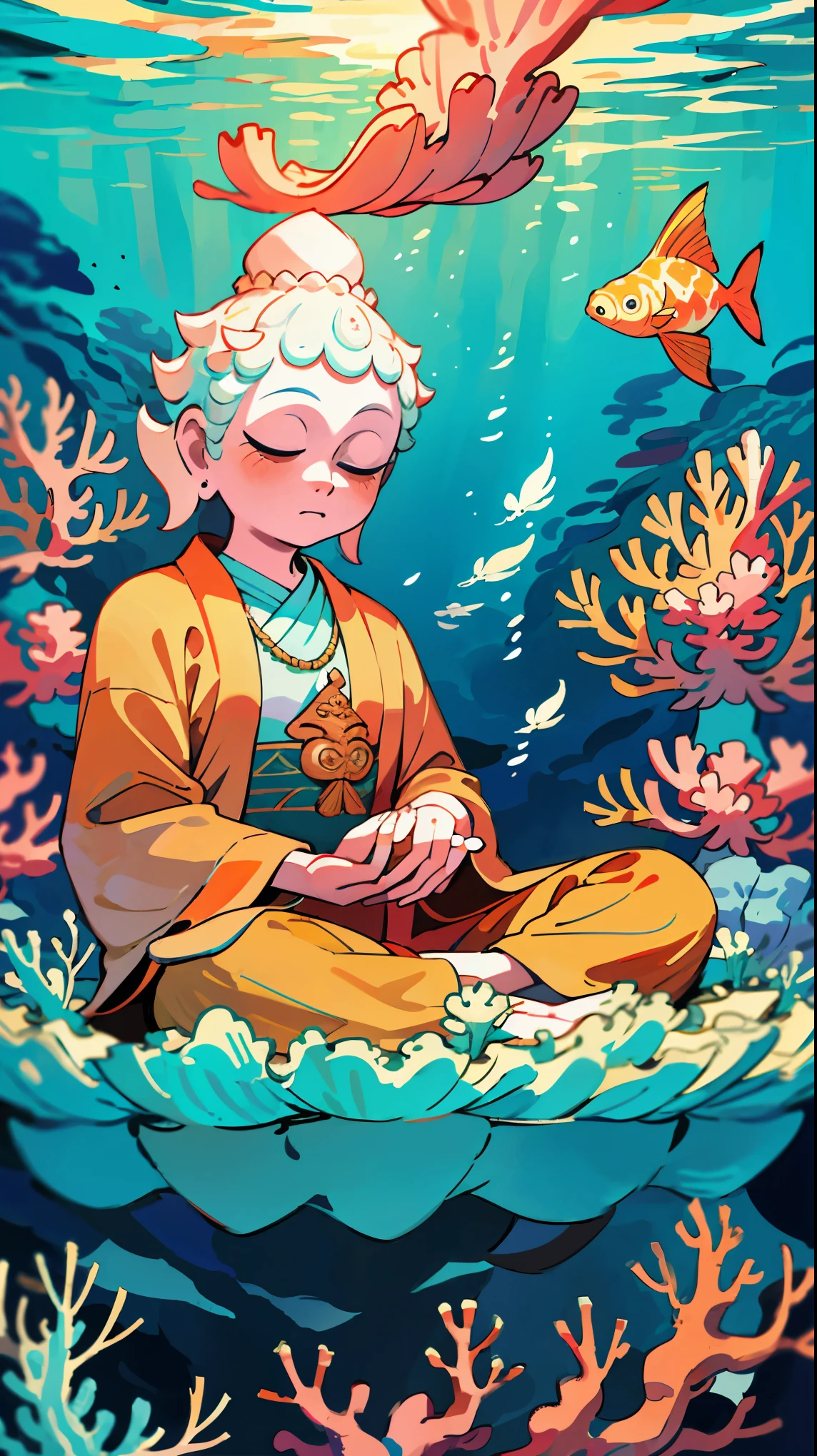 Buddha images that blend in with their surroundings. , under the sea , Sitting position , coral , sea floor , tides , area , fish , Optical