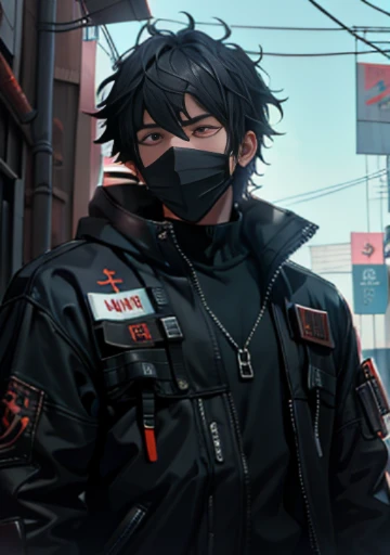 Ultra-detailed, high resolution, Ultra-detaileded, best quality, Astonishing, quality, Extremely detailed CG unified 8k wallpaper, Cinema lighting, cyberpunk, Black Boy, anime gang mask