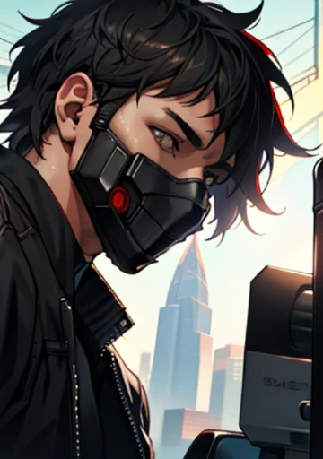 Ultra-detailed, high resolution, Ultra-detaileded, best quality, Astonishing, quality, Extremely detailed CG unified 8k wallpaper, Cinema lighting, cyberpunk, Black Boy, anime gang mask