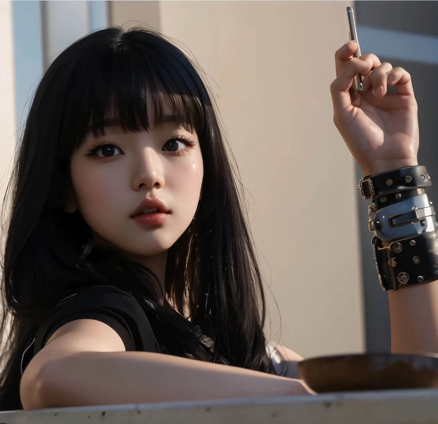 Wonyoung from IVE face, foto realista, ultra HD, 8k, big juicy lips