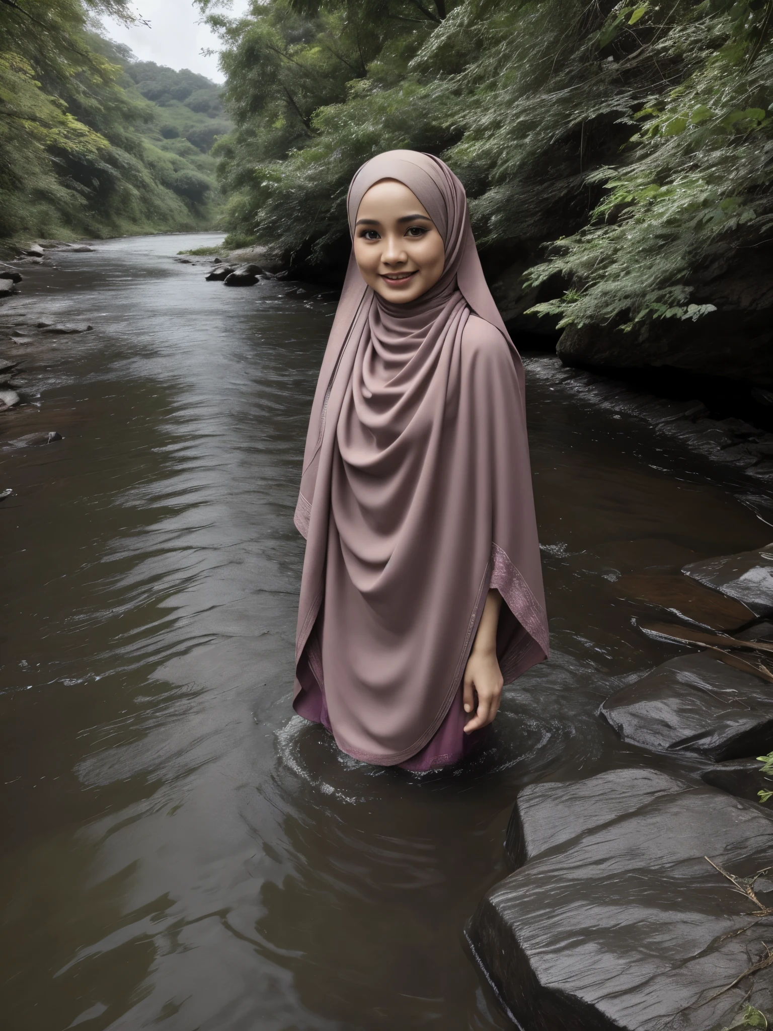 (Hijab) kesuma dewi naked at river Village, Close up picture 