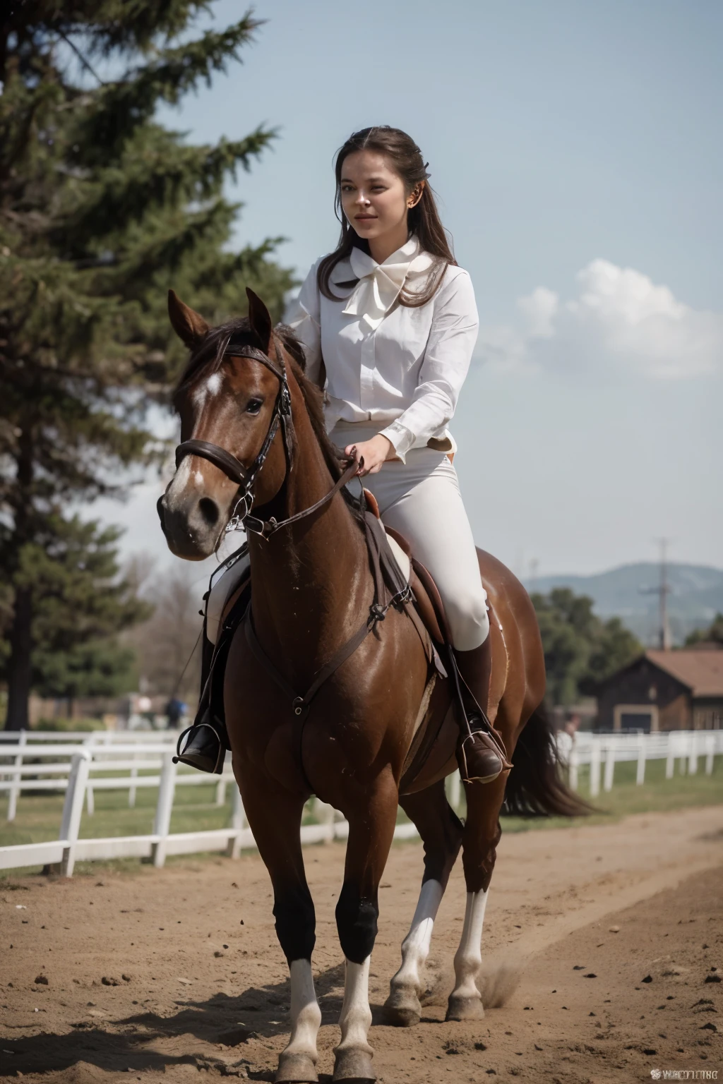 create an image of a horse in white color with a rider riding it with a bow in his hand with bright and vibrant colors the image must be cinematic