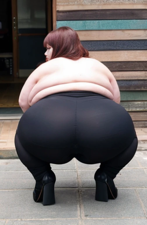 Her butt is about 5 times bigger than a normal woman&#39;s.&#39;s.、Weight 300kgのsuper obese女性、highest quality, table top, realistic, High resolution, 8K RAW photo,alone, 1 girl, NSFW、bob cut、super obese女性43歳、(Completely naked)、squat、extremely fat body、fold your arms behind your head、legs spread wide、 ((((show)))、in the alley、laughter、high heels、huge boobs, huge ass, super obese、Weight 300kg、super obese