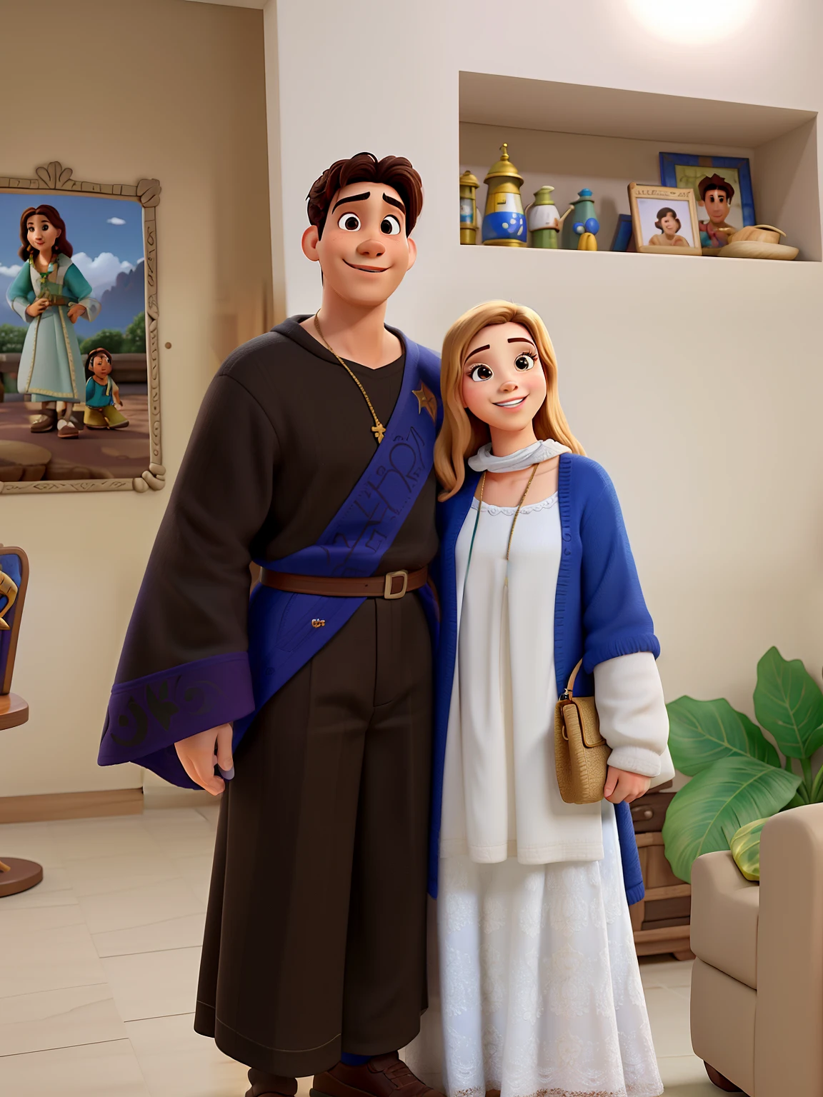 casal ao lado de Jesus no estilo disney pixar, alta qualidade, melhor qualidade