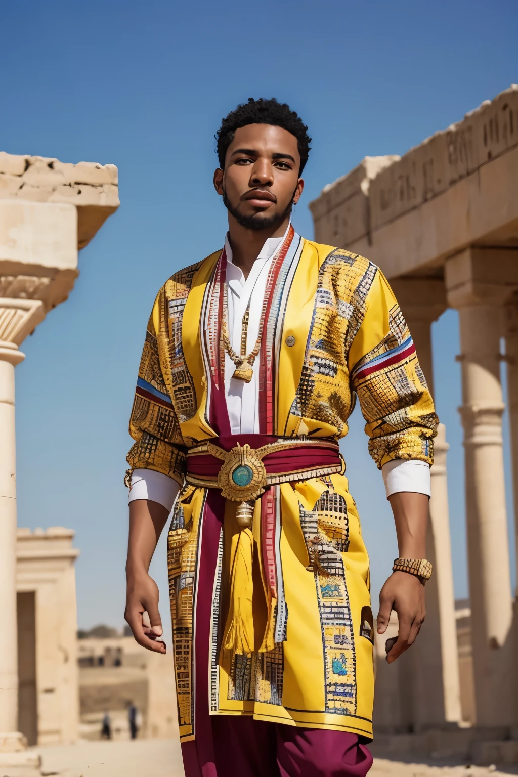beautiful man, like pharaon Ramses II, beautiful, African cloth, pharaon Ramses II
