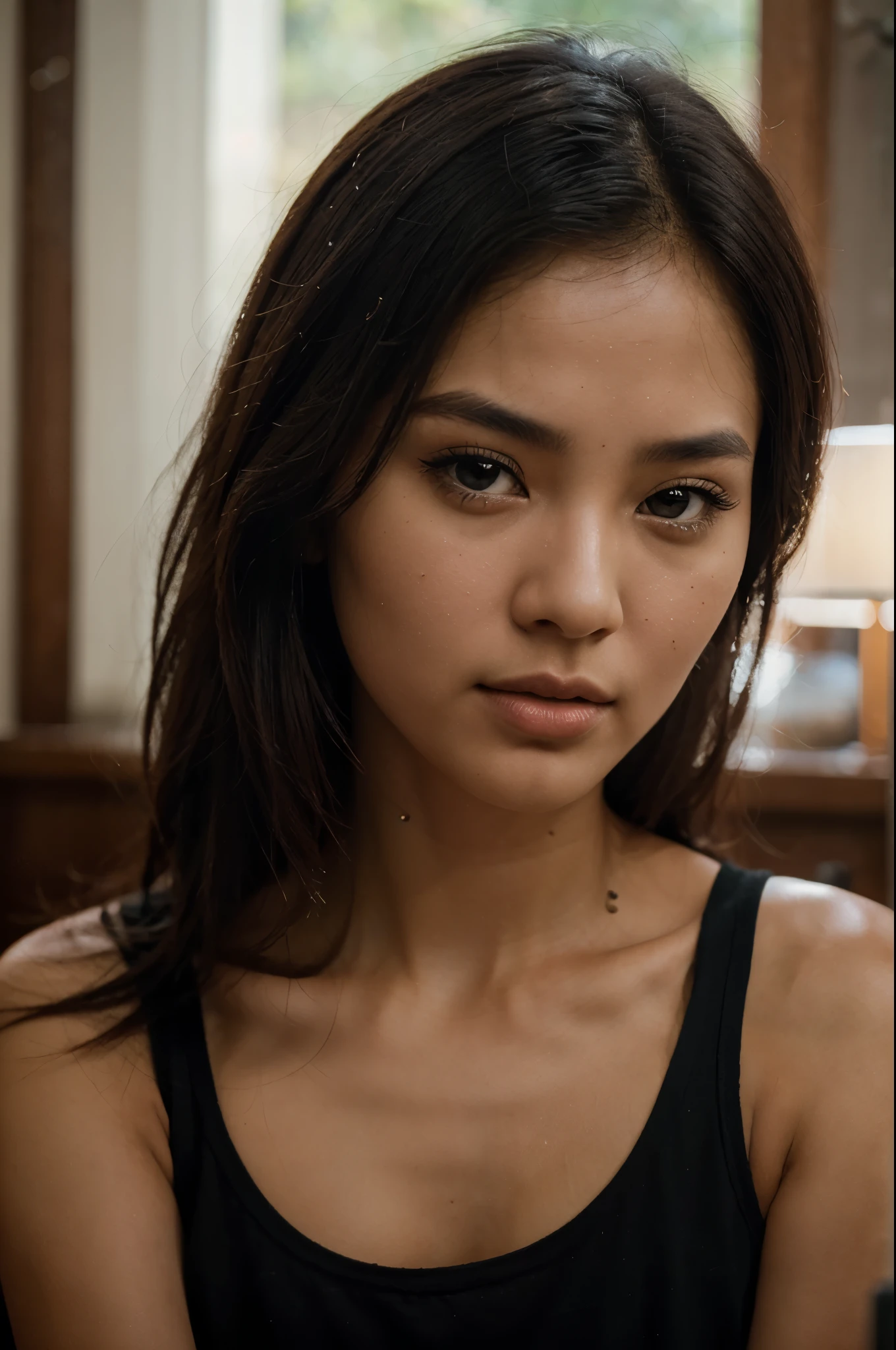 photo of a 18 years old, ((((((((european girl)))))))), RAW, beautiful woman,((((high prominent cheekbones)))), (((thin pointy nose))), ((thin eyebrows)), ((((long straight black hair in a bun)))), (((supermodel face))), (dark blue eyes), (( perfect anatomy)), (busty), ((detailed face:1.2)), ((detailed facial features)), (finely detailed skin), (((unfasten orange kimono showing naked tits))), . (vivid colors), damp, moist, reflections, (masterpiece) (perfect proportion)(realistic photo)(best quality) (detailed) photographed on a Canon EOS R5, 50mm lens, F/2.8, HDR, (8k) (wallpaper) (cinematic lighting) (dramatic lighting) (sharp focus) (intricate) fashion, realistic skin texture, POV, Nikon d850, film stock photograph,4 Kodak Portra 400, camera f1.6 lens, rich colors, ultra-realistic, hyper-realistic, ultra-detailed, hyper-detailed, ((perfect face, perfect body), RAW photography, realistic skin texture, traditional chinese room, (((standing)) ,((matte skin))