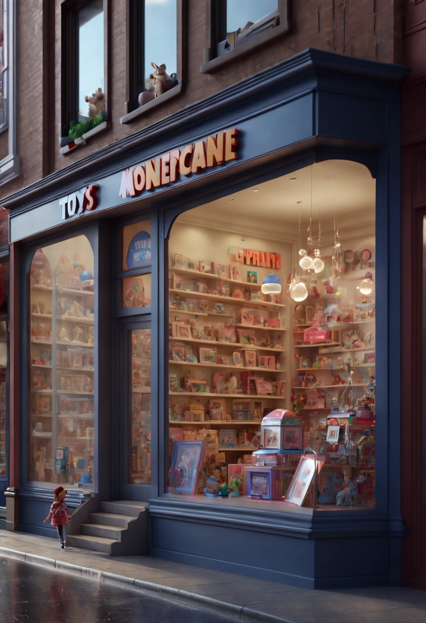 Hyperrealism, Toy Store, Window Display, octane render, enhance, intricate, (best quality, masterpiece, Representative work, official art, Professional, 8k wallpaper:1.3)