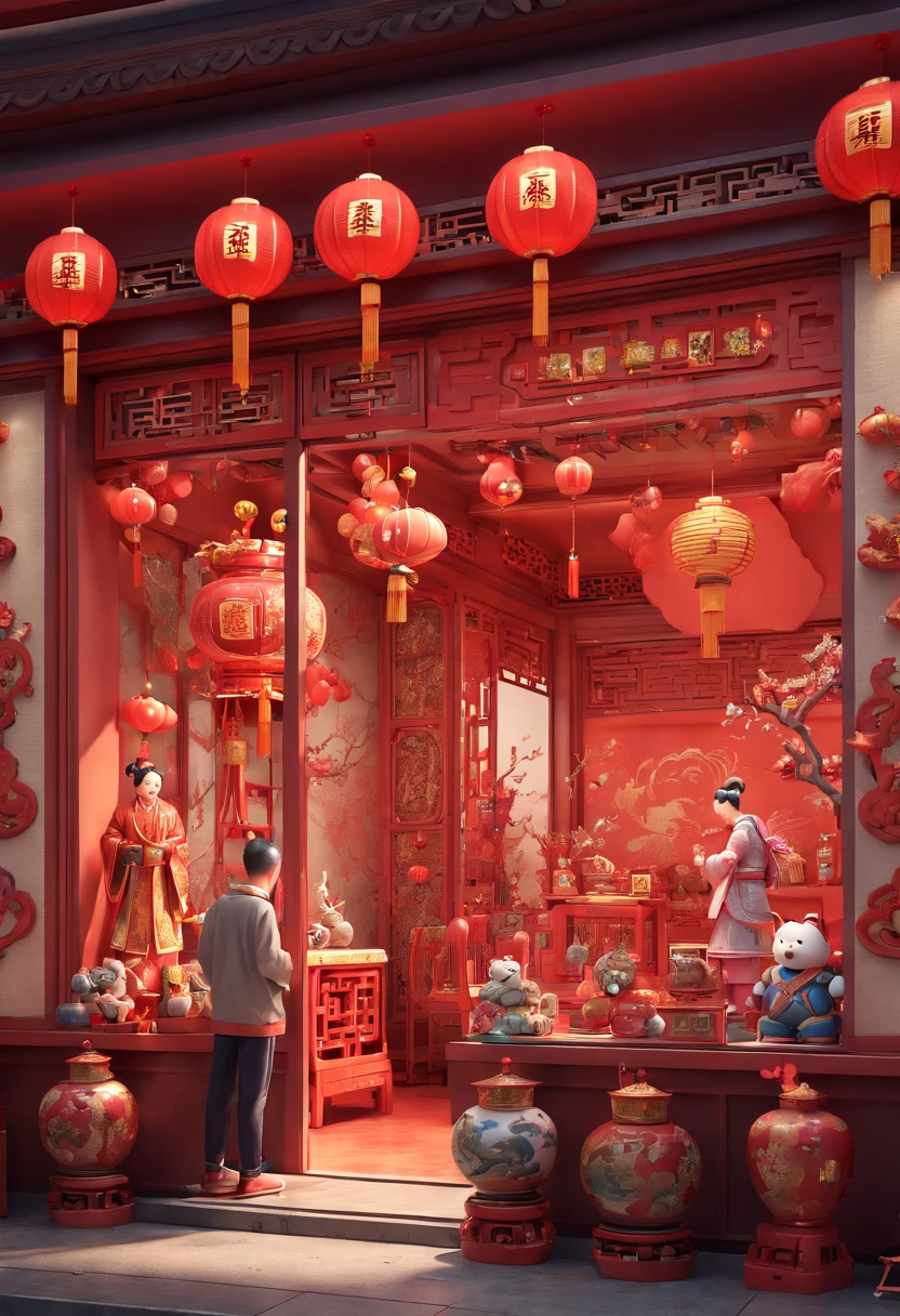 chinese style, Toy Store, Window Display, octane render, enhance, intricate, (best quality, masterpiece, Representative work, official art, Professional, 8k wallpaper:1.3)