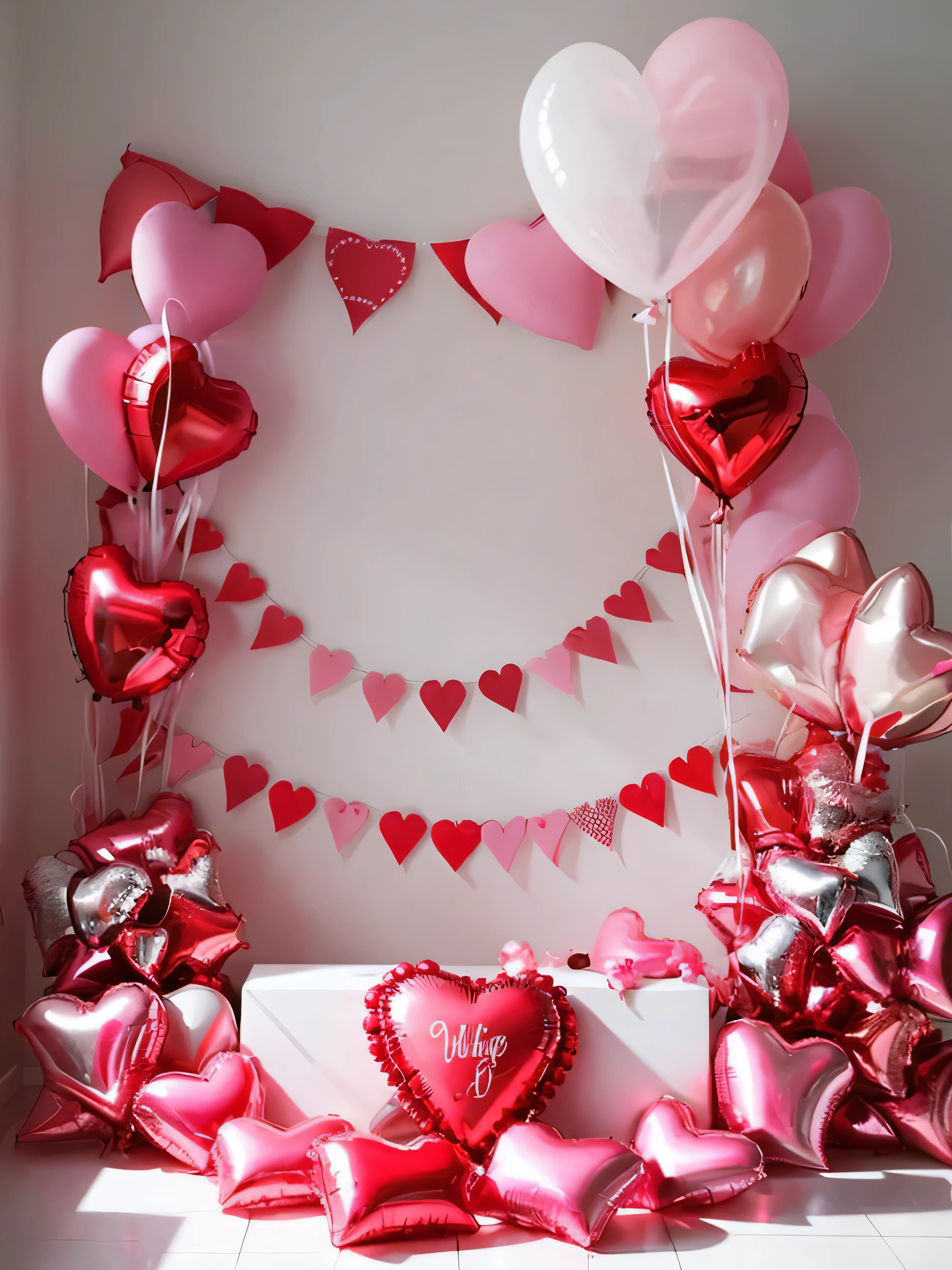 Valentine,white background,many heart balloons,Cute room