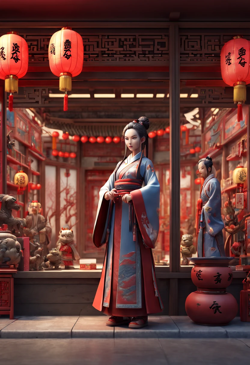 Chinese wuxia style, Toy Store, Window Display, octane render, enhance, intricate, (best quality, masterpiece, Representative work, official art, Professional, 8k wallpaper:1.3)