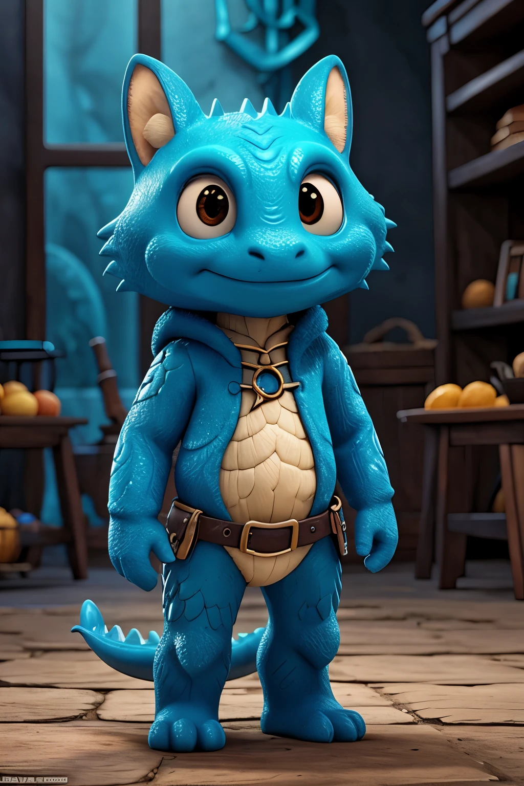 ultra realista, Intricado, high resolution, splendid, mostro marrom fofinho, com grandes presas, chifres curtos, dragon claws and scales